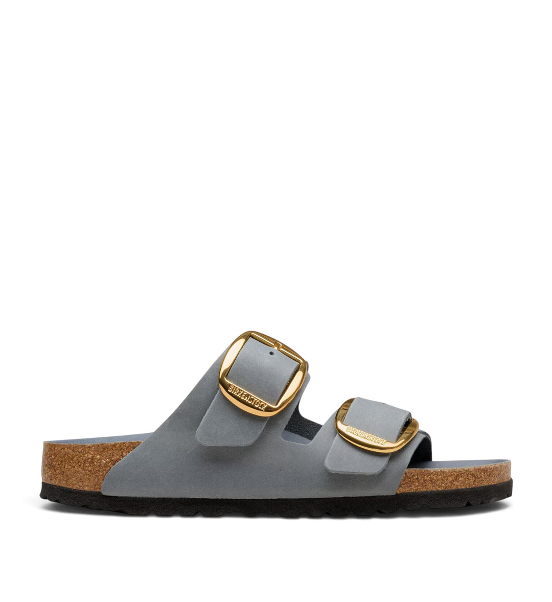 House of Florian Arizona Big Buckle sandals in basalt grey oiled leather with oversized gold-tone buckles