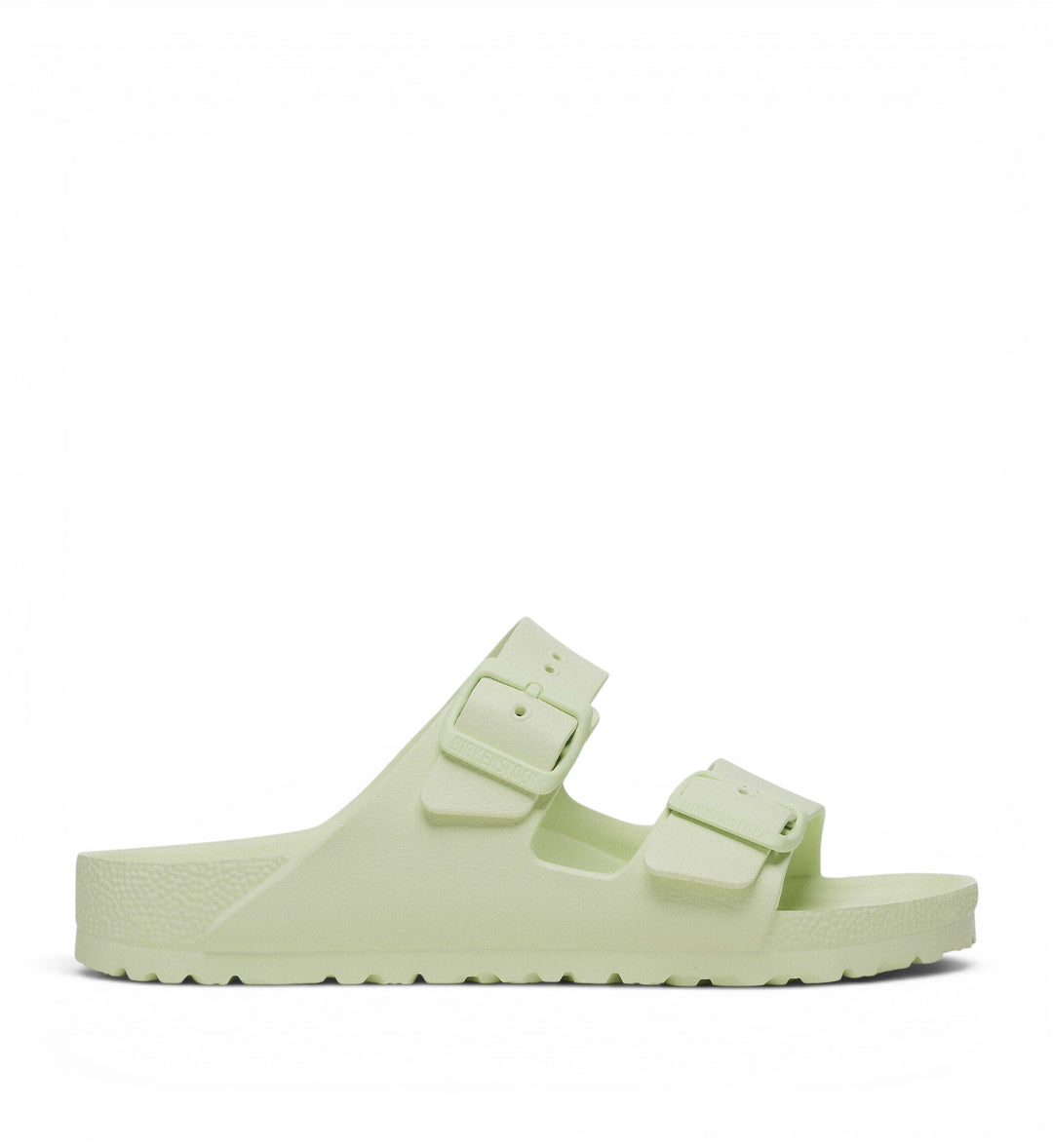 House of Florian Birkenstock Arizona EVA sandals in faded lime with dual adjustable straps and contoured footbed.