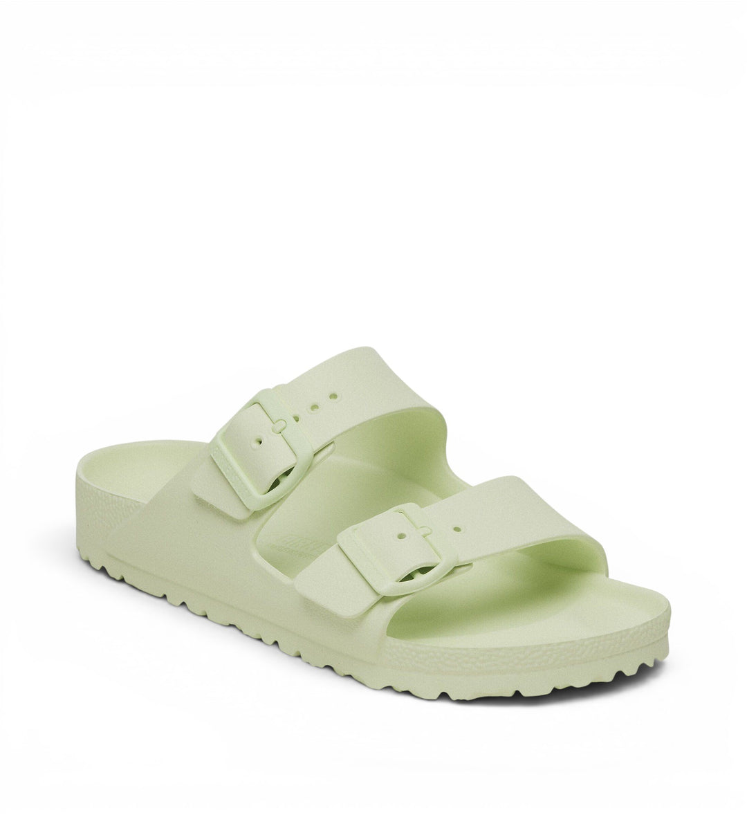 House of Florian Birkenstock Arizona EVA sandals in faded lime with dual adjustable straps and contoured footbed.