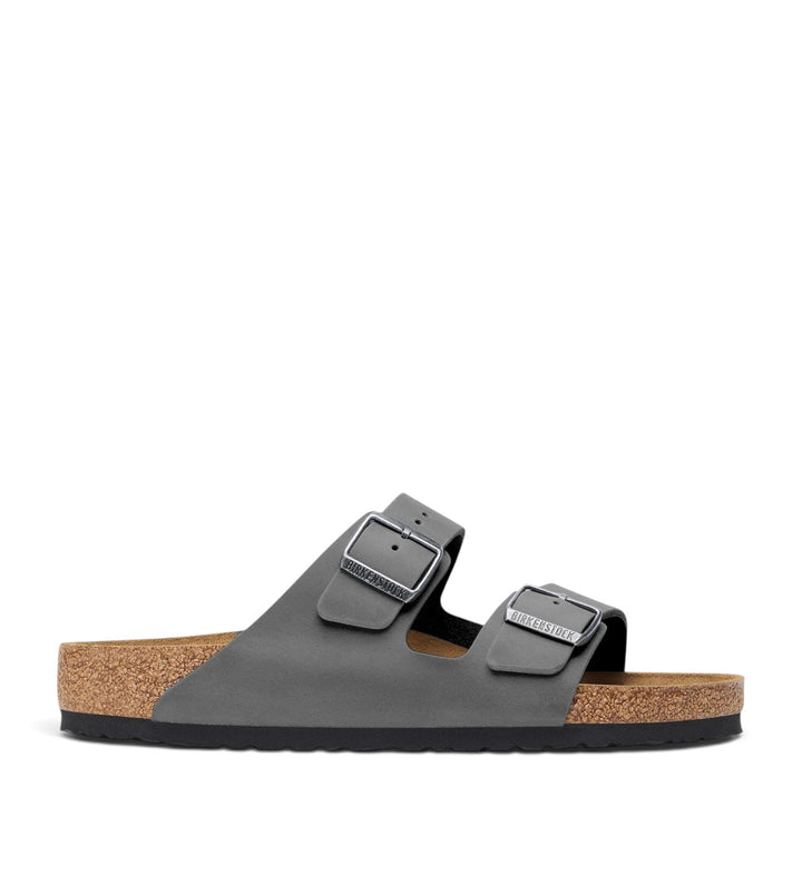 House of Florian Birkenstock Arizona iron grey oiled leather sandals with two adjustable straps and cork footbed