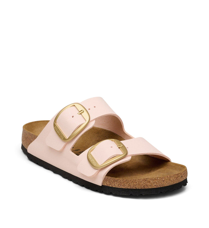 House of Florian Birkenstock Arizona Big Buckle sandals in light rose Birkibuc with gold buckles and cork footbed