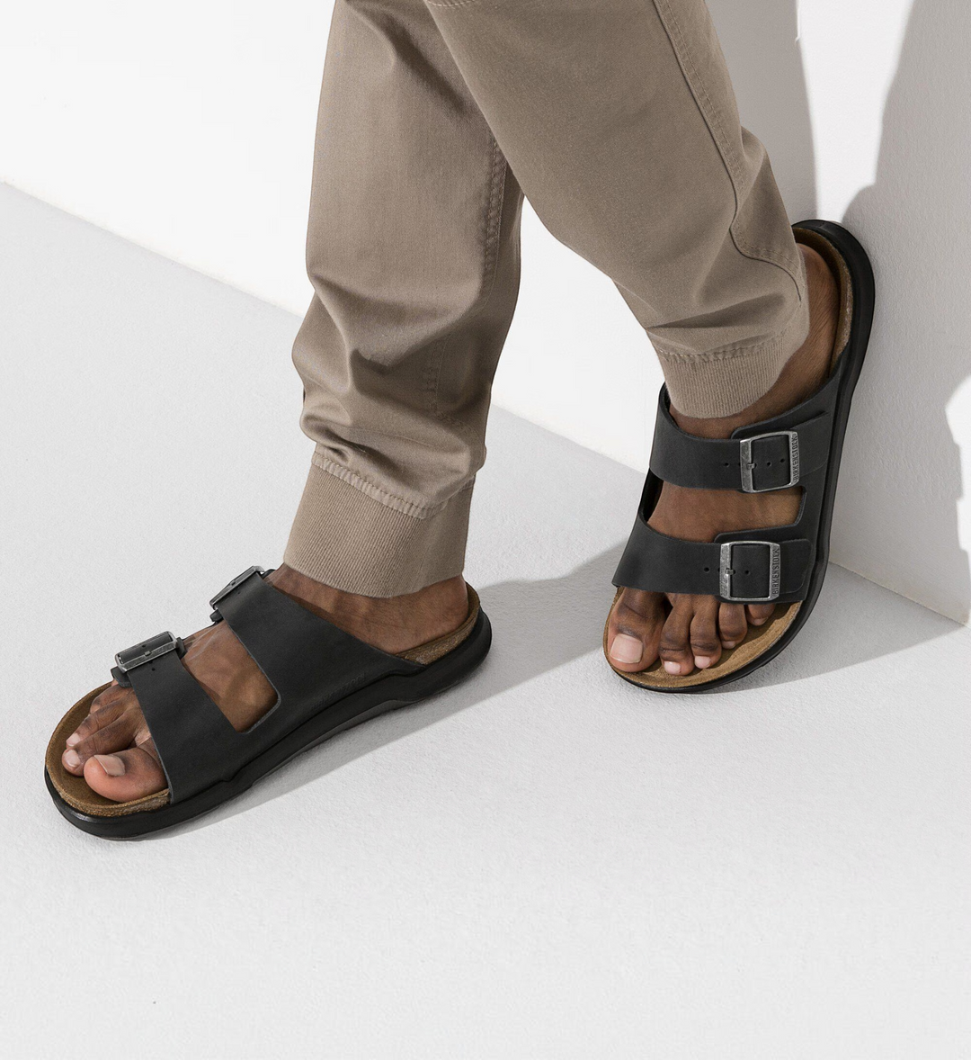 House of Florian Birkenstock Milano black oiled leather sandals with adjustable buckles and contoured cork footbed