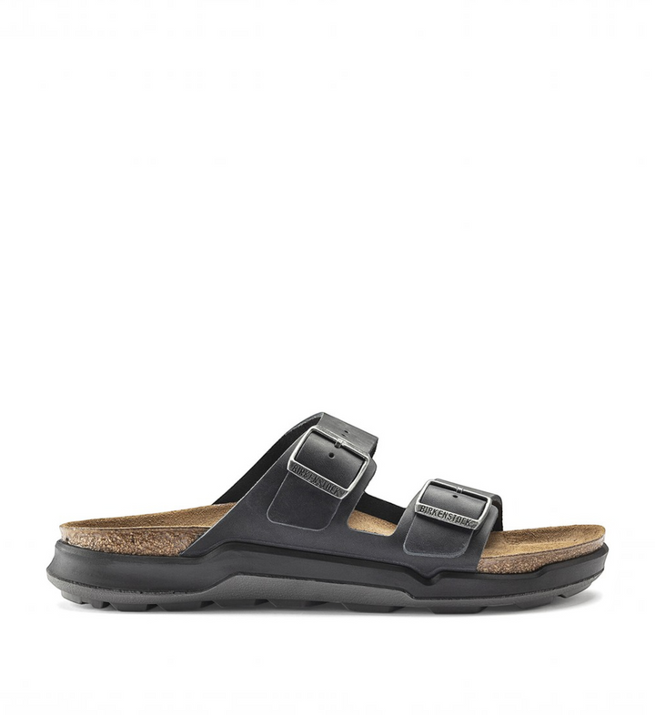 House of Florian Birkenstock Milano black oiled leather sandal with two adjustable straps and a reinforced Crosstown sole.