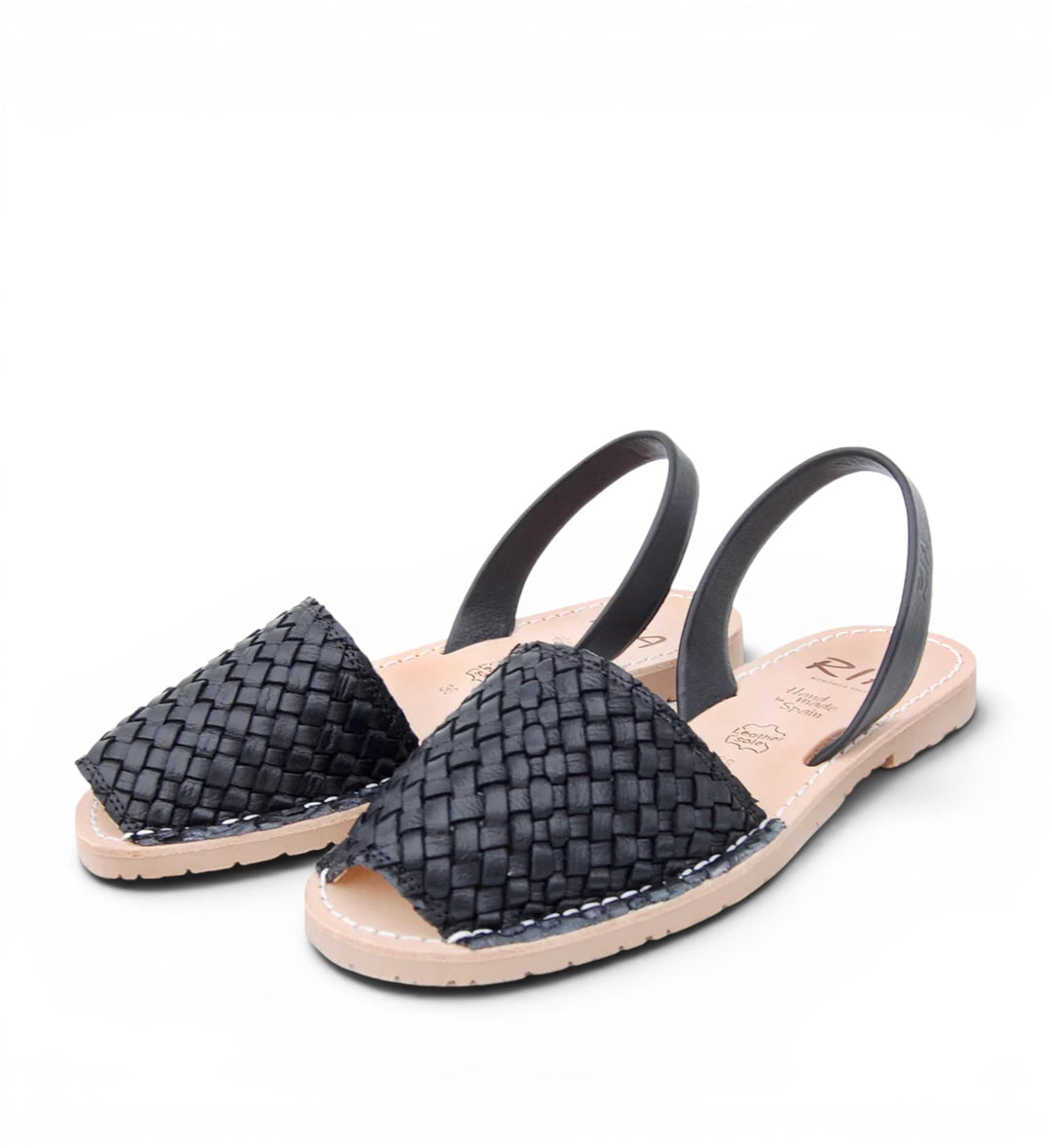 House of Florian Viva Avarcas black braided leather slingback sandals with open toe.