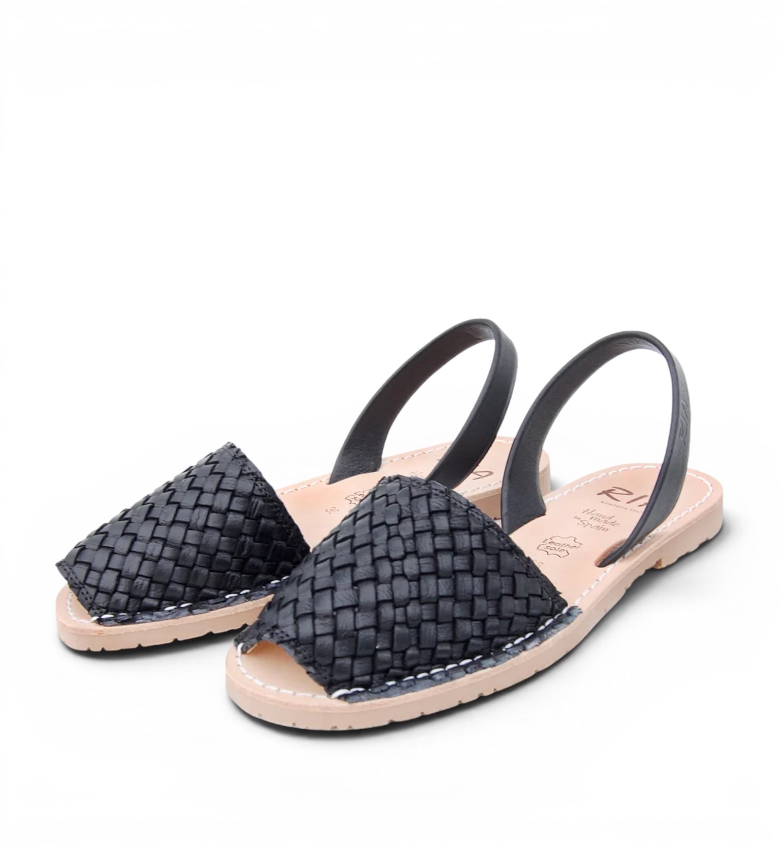 House of Florian Viva Avarcas black braided leather slingback sandals with open toe.