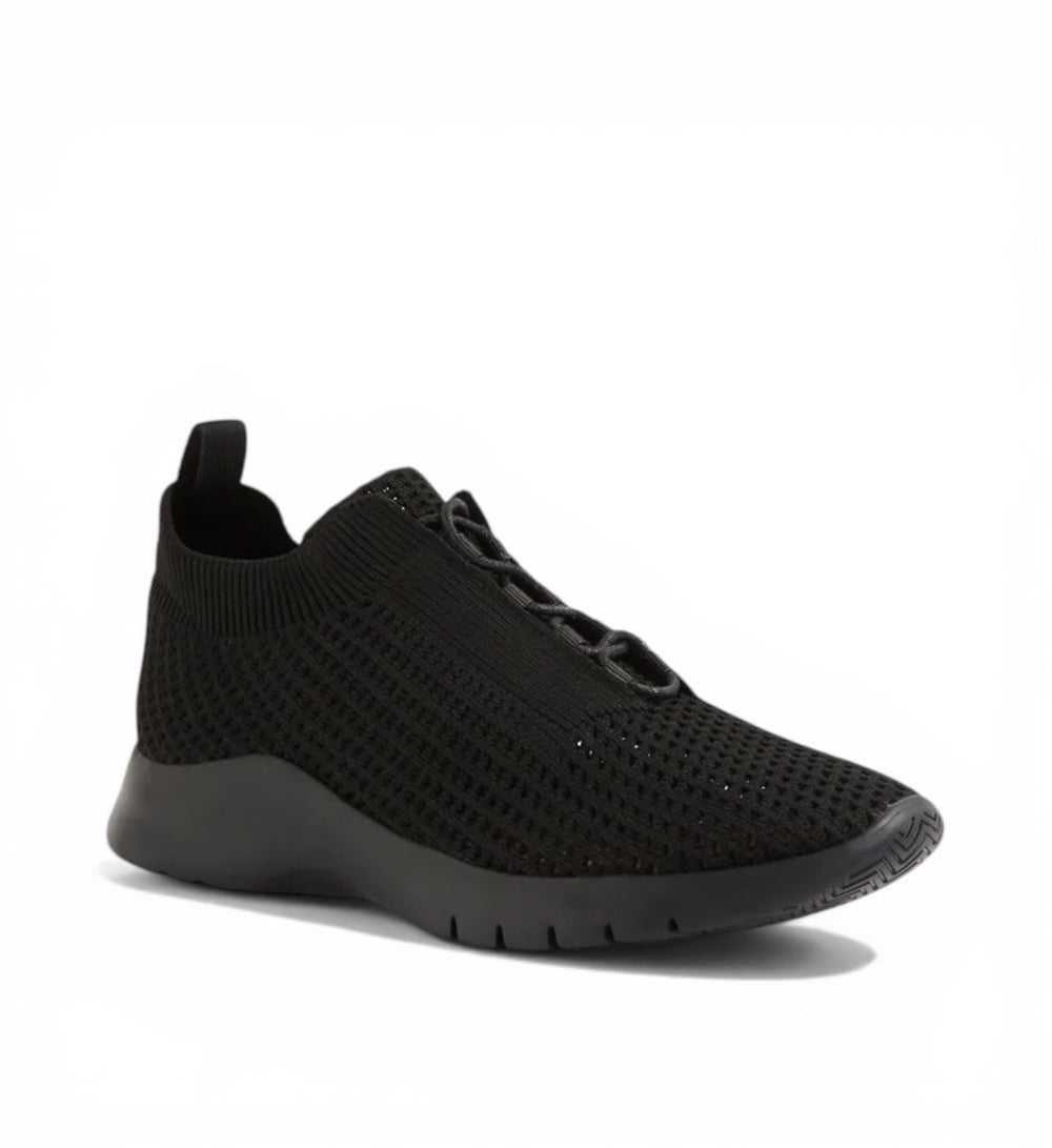 House of Florian Prisse XW black knit slip-on sneakers with elastic laces and pull tab.