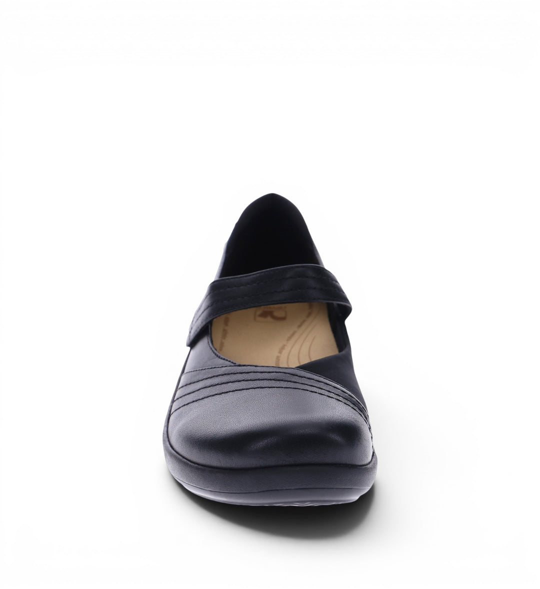 House of Florian REVERE Timaru W Black French mary jane shoe with neoprene panels and adjustable strap for comfort.