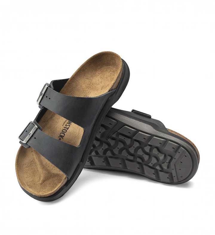 House of Florian Birkenstock black oiled nubuck leather sandals with contoured cork footbed and reinforced sole
