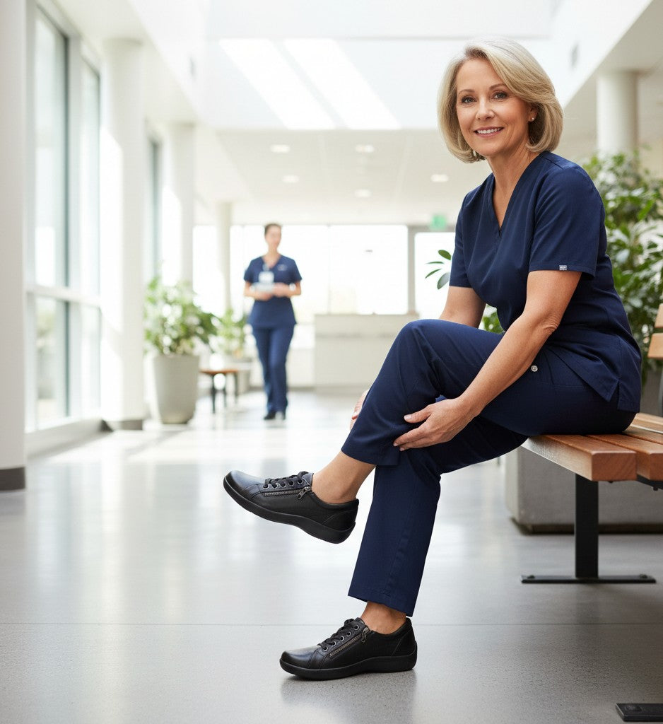 House of Florian Tampa W Black women's leather sneaker with side zipper and lace-up closure.