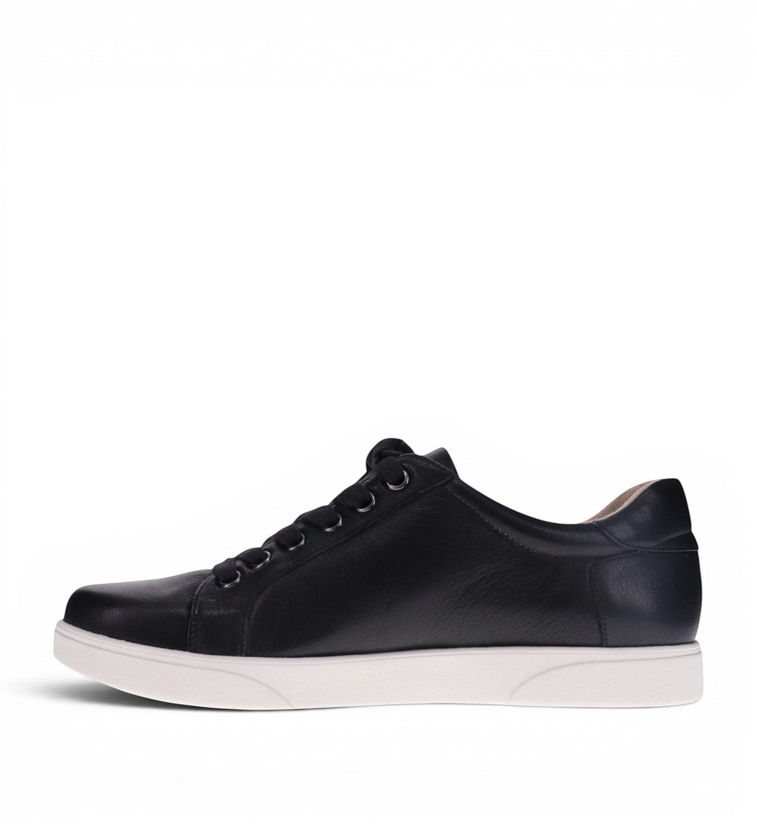 House of Florian Brisbane W Black leather low-top sneakers with white soles and lace-up closure.