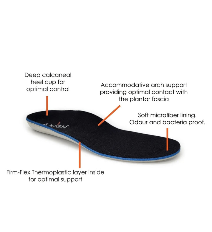 House of Florian black orthotic insole with arch support, heel cup, and microfiber lining.