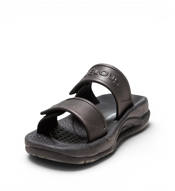 House of Florian black two-strap active sandals with adjustable velcro straps and textured footbed.