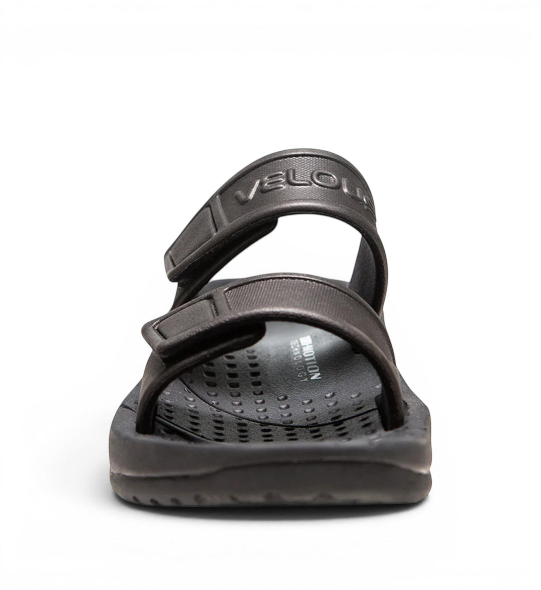 House of Florian black two-strap active sandals with adjustable velcro straps and textured footbed.