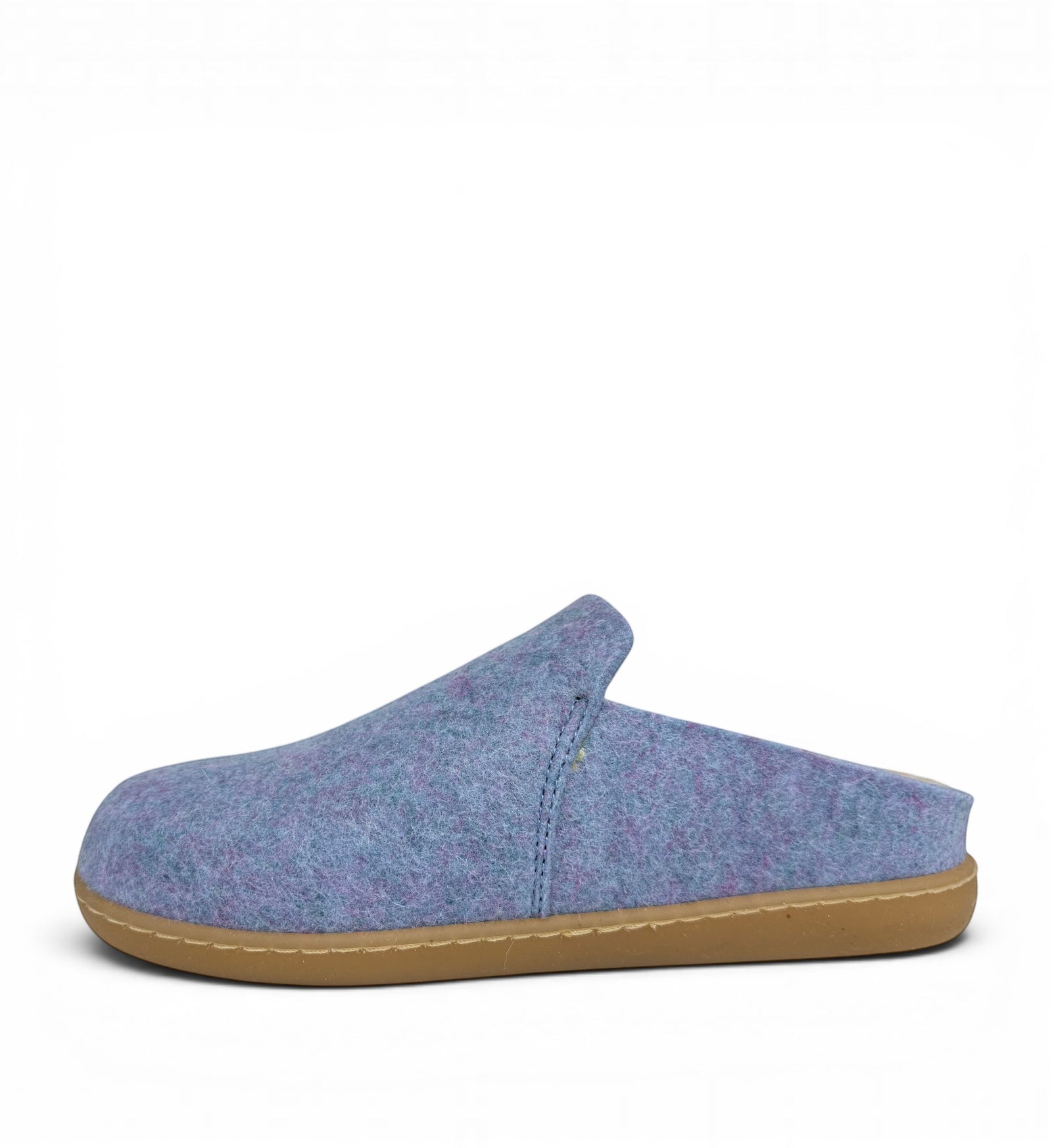 House of Florian Hoops Blue felt slipper with a slip-on design and a durable gum rubber sole