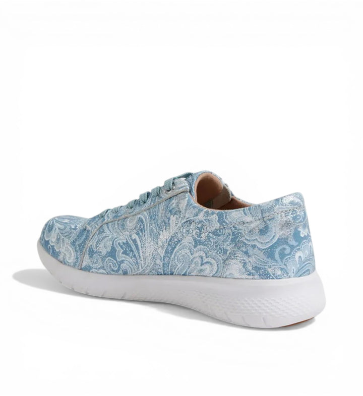 House of Florian Solar XW blue and silver paisley slip-on sneakers with arch support.