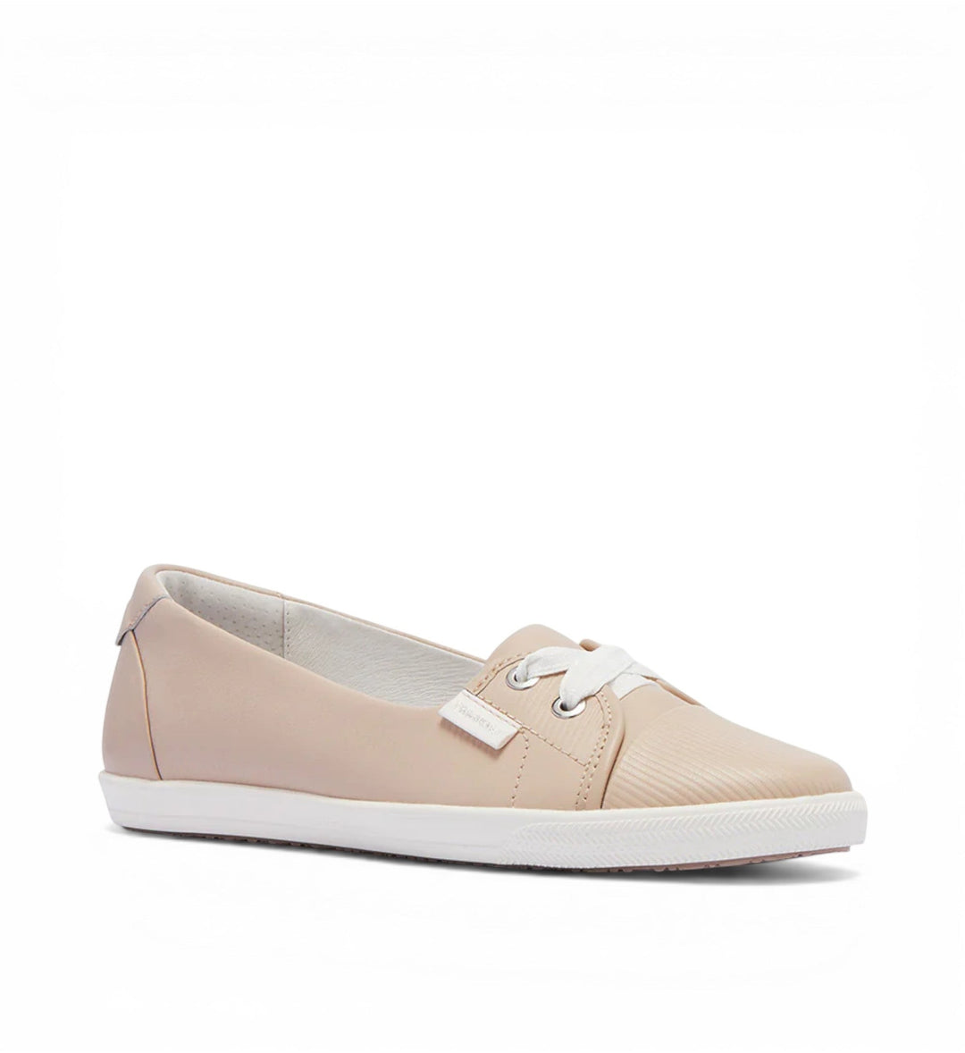 House of Florian Hannah III light blush embossed leather slip-on sneakers with white laces and soles.