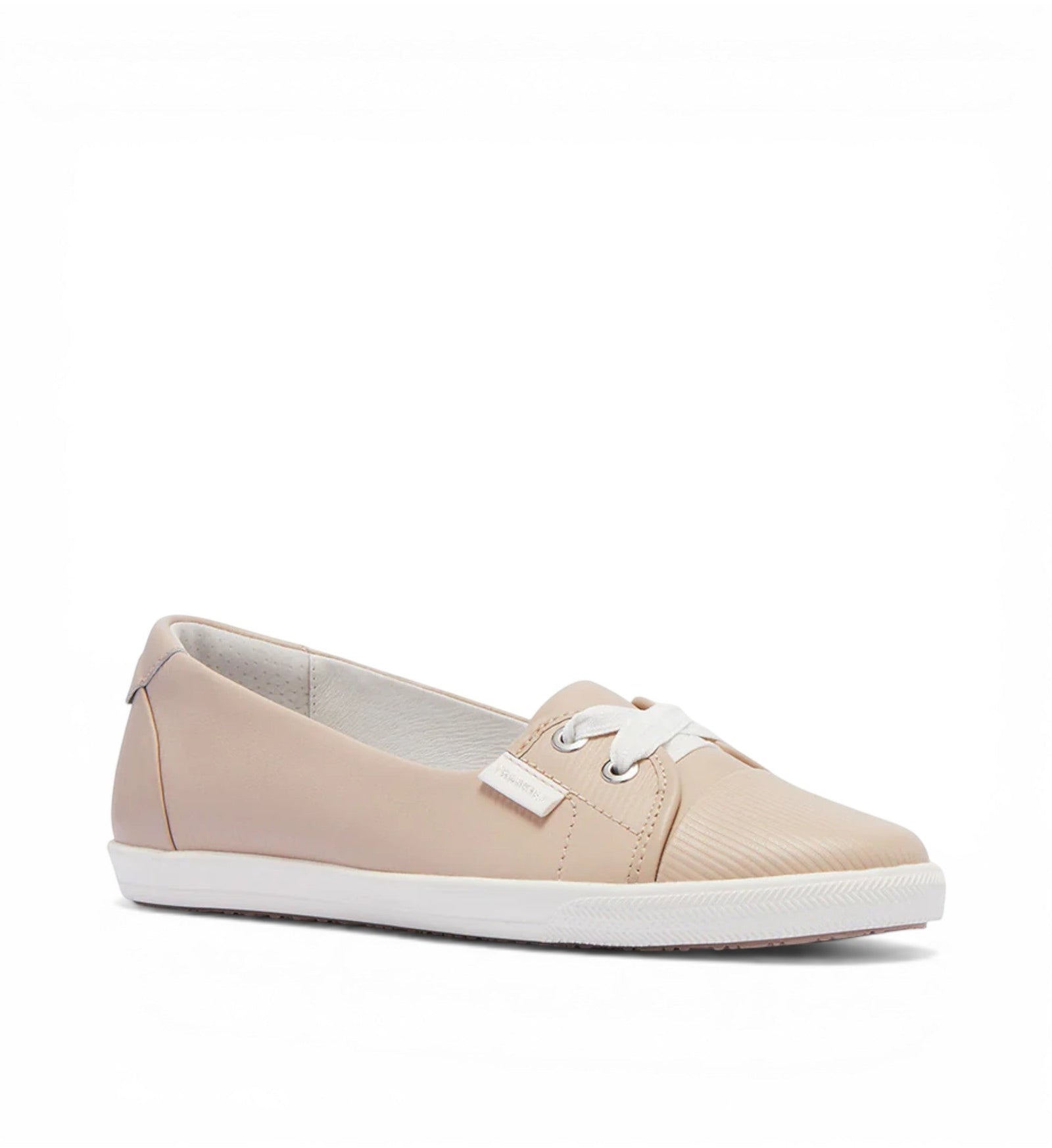 House of Florian Hannah III light blush embossed leather slip-on sneakers with white laces and soles.