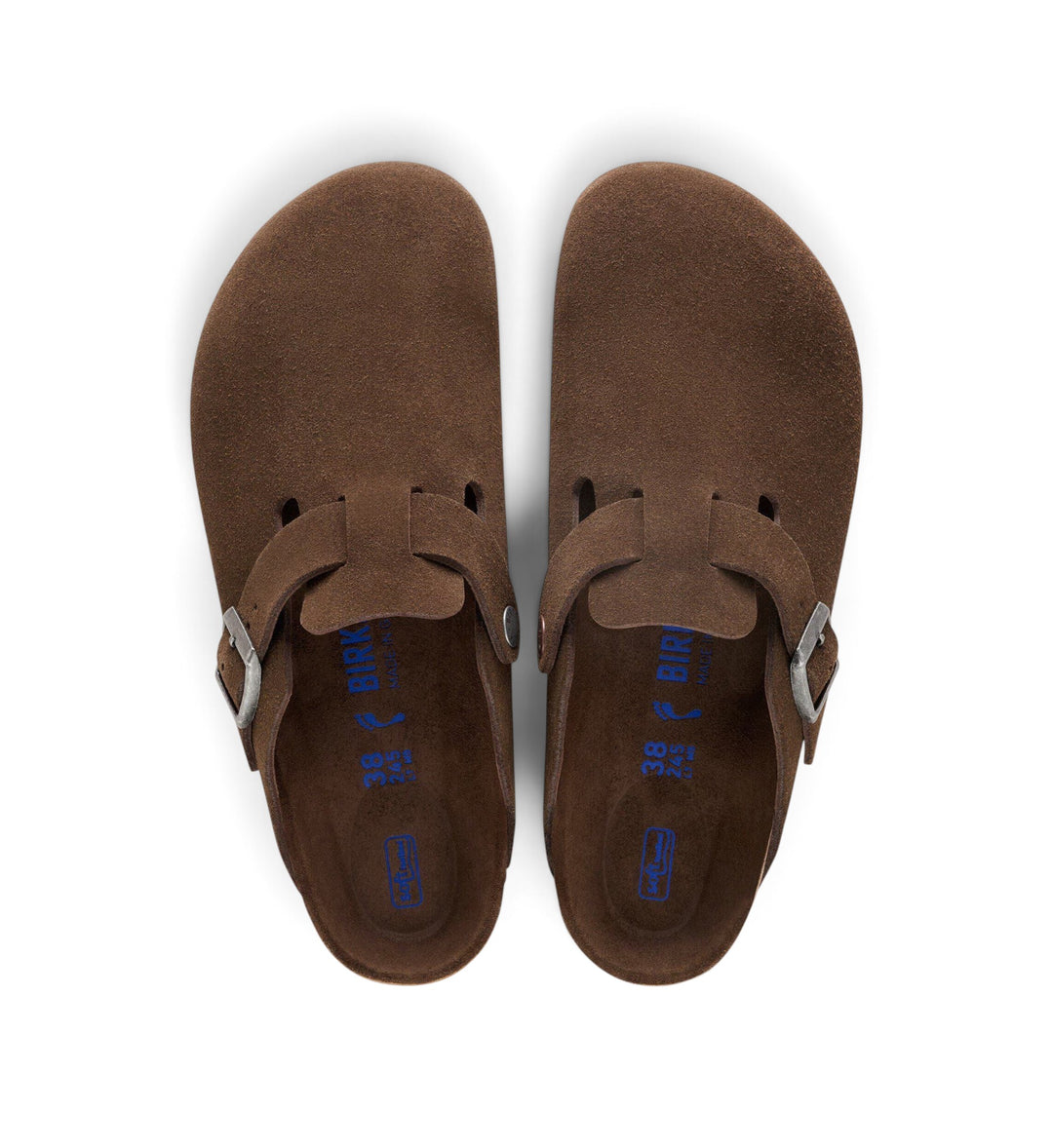 House of Florian Boston soft footbed clogs in carafe brown suede leather with adjustable buckle strap