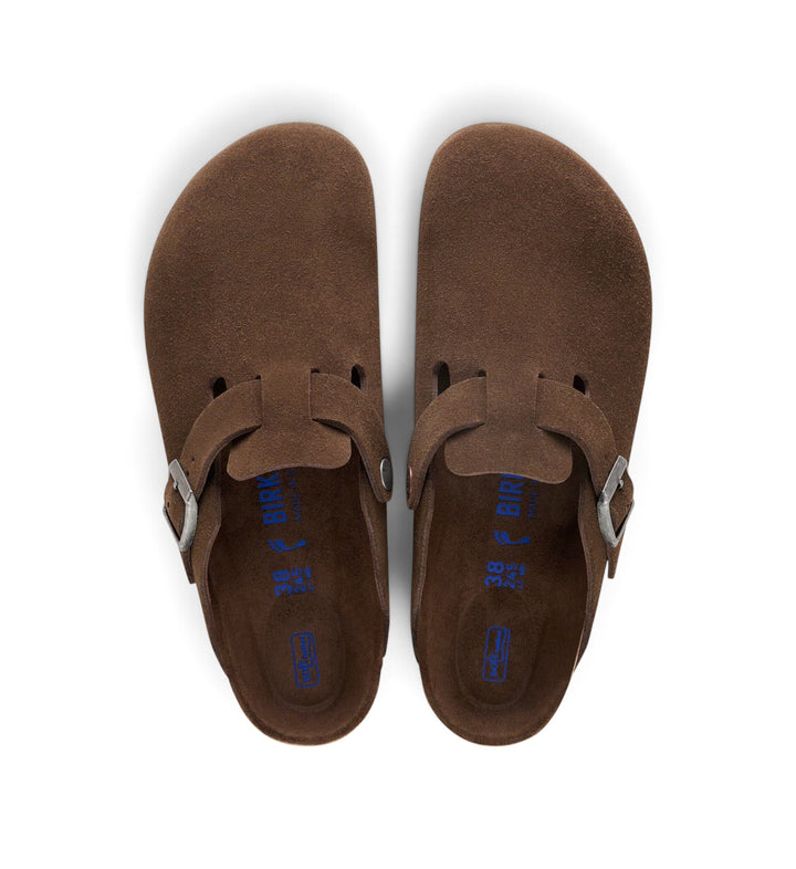 House of Florian Boston soft footbed clogs in carafe brown suede leather with adjustable buckle strap