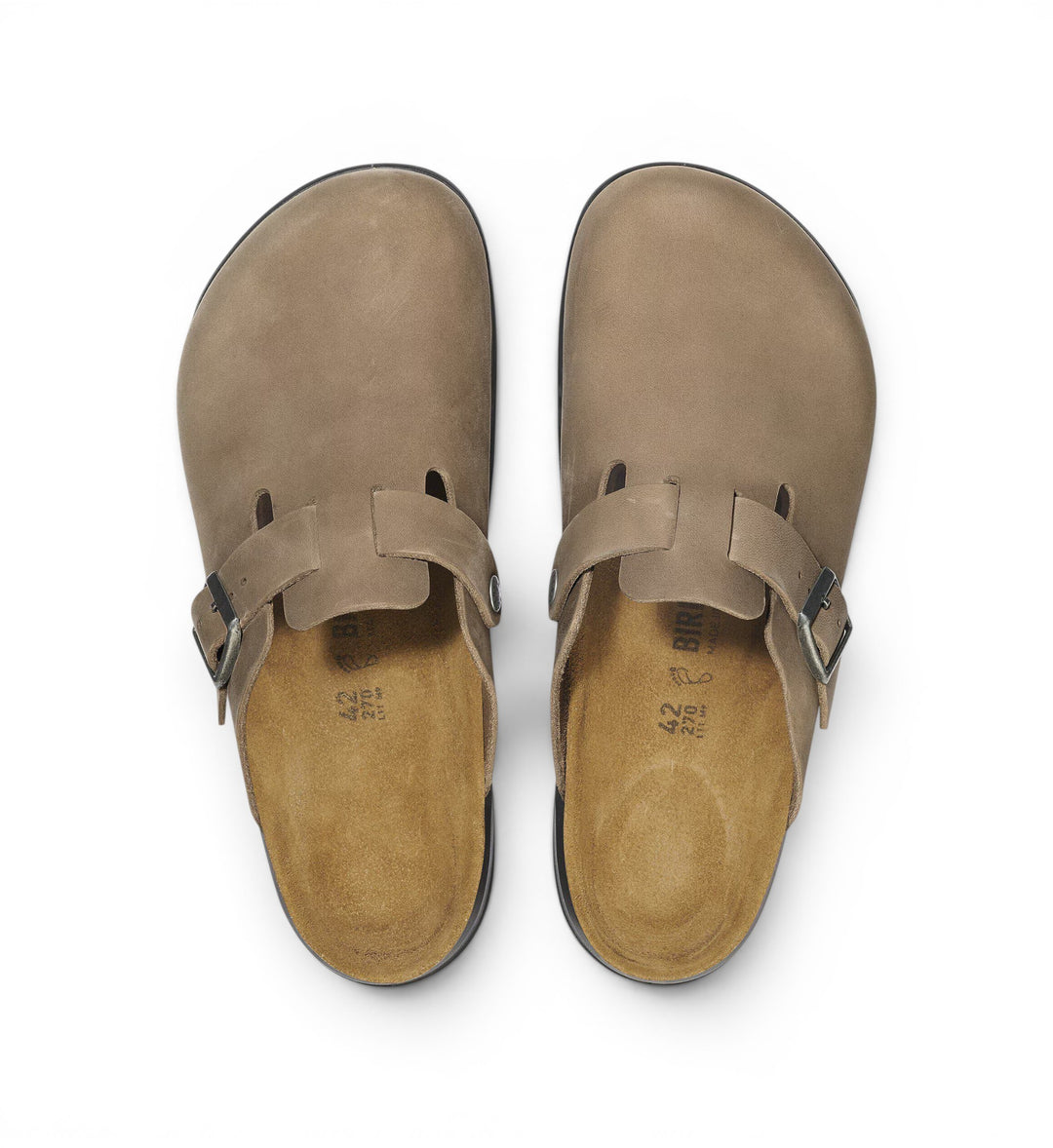 House of Florian Boston Cross Town oiled leather clogs in tobacco brown with adjustable buckle strap.