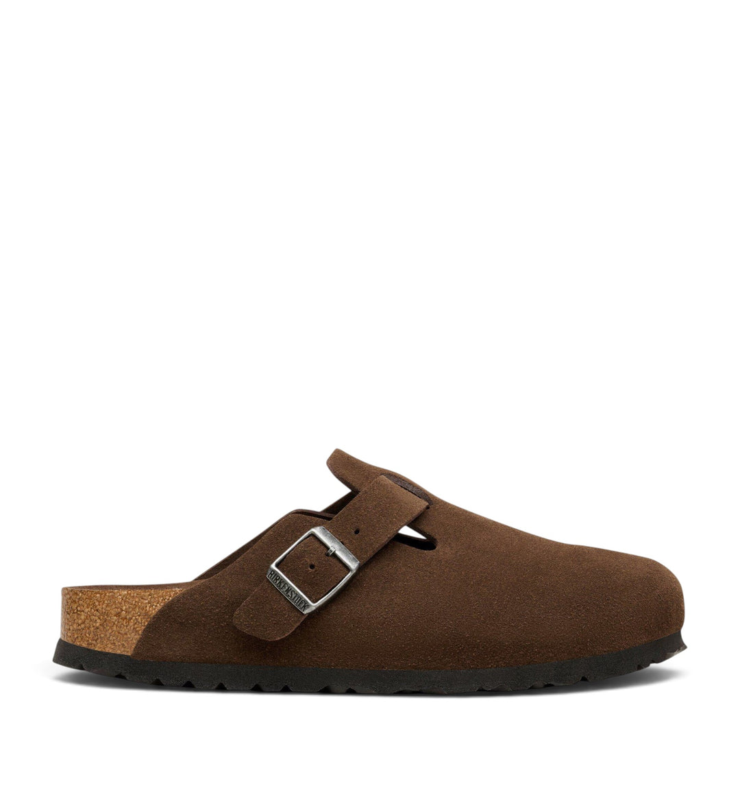 House of Florian Boston soft footbed clogs in carafe brown suede leather with an adjustable silver buckle strap