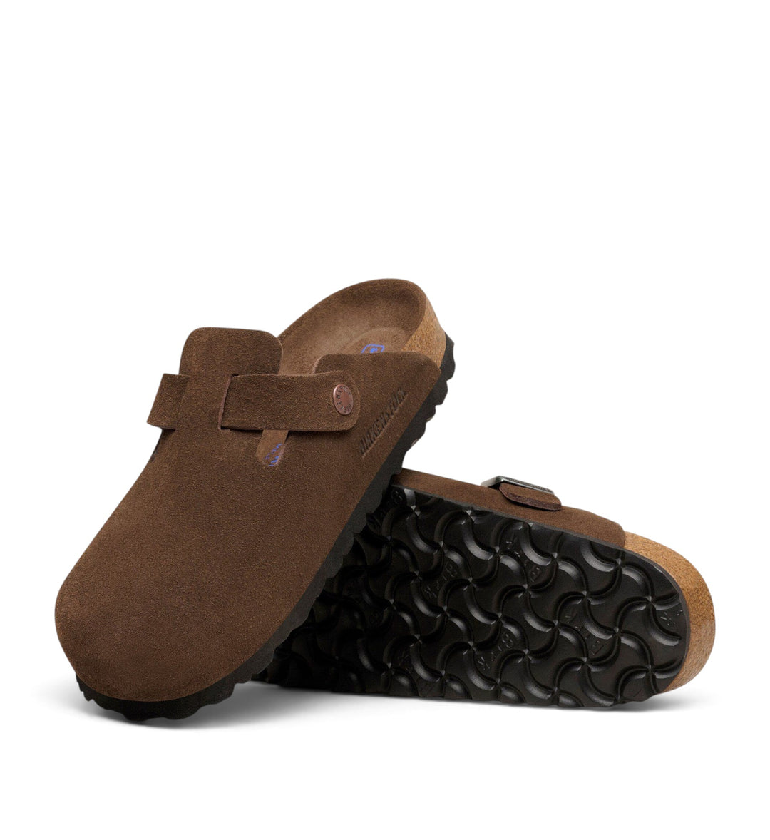 House of Florian Boston soft footbed clogs in carafe brown suede leather with a tonal footbed and black rubber sole.