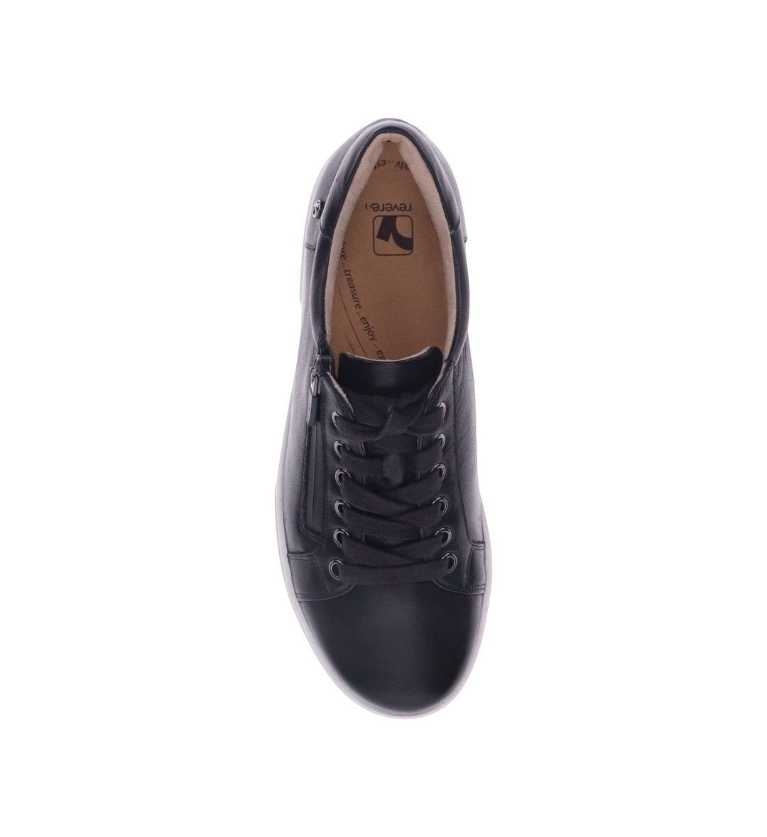 House of Florian Brisbane W Black leather sneakers with laces and side zipper detail.