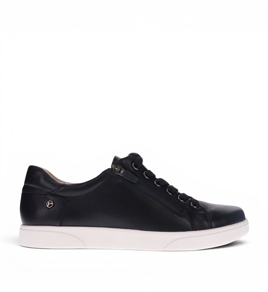 House of Florian REVERE Brisbane W Black leather sneakers with side zipper and white sole.