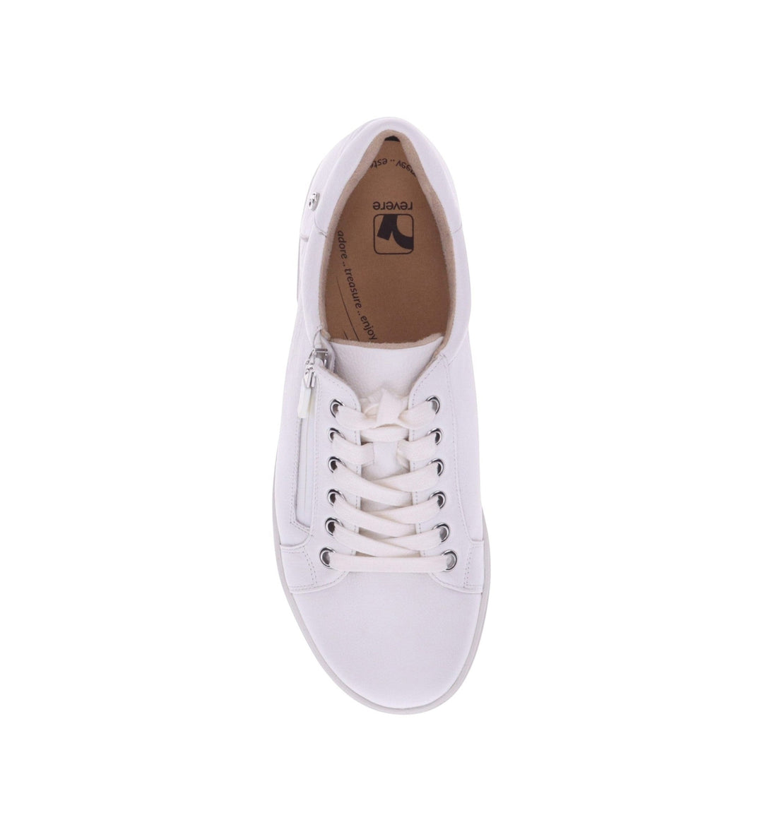 House of Florian Brisbane W White leather sneakers with side zipper and lace-up closure.