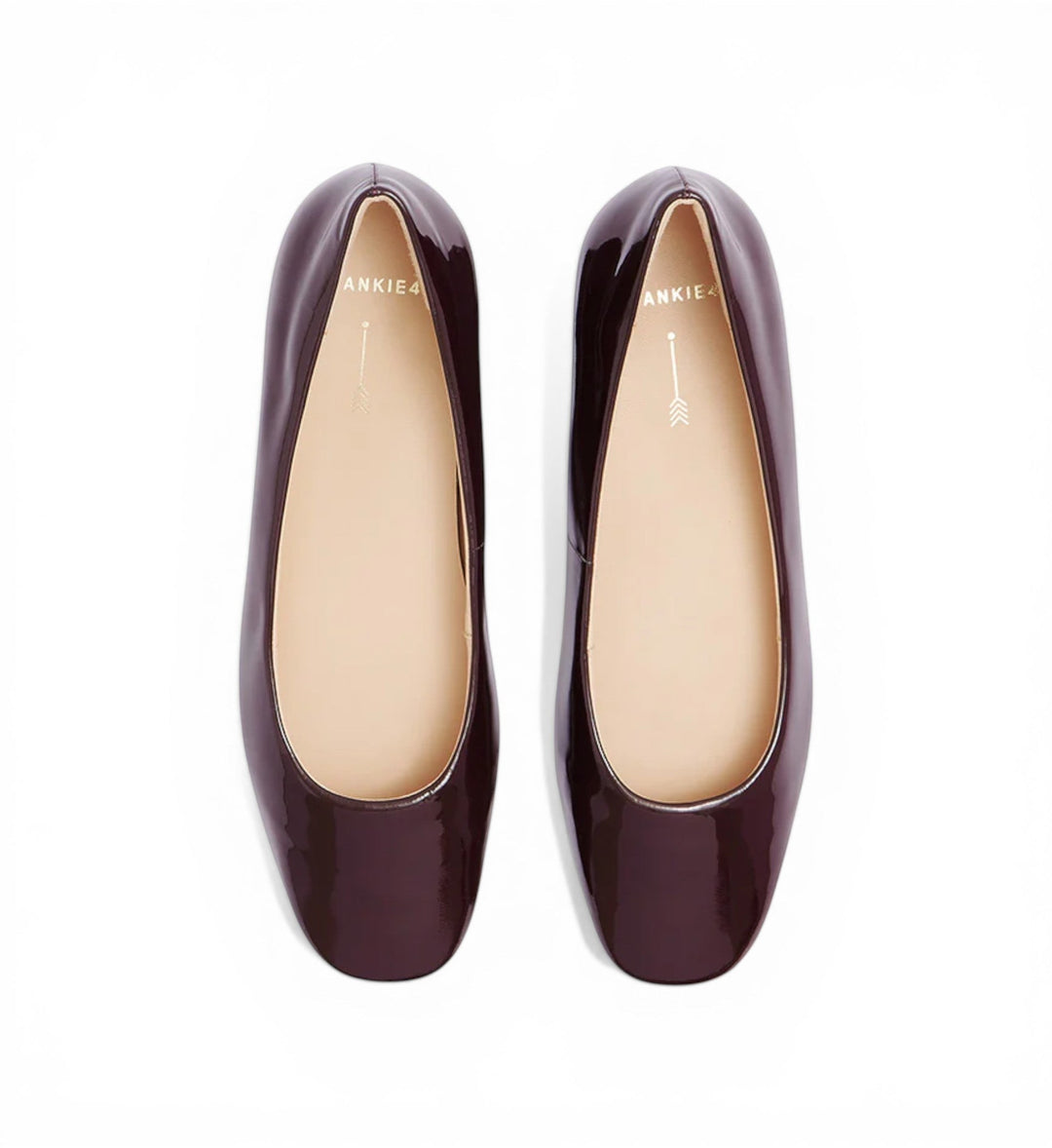 House of Florian Cleo burgundy patent leather ballet flats with a square toe.