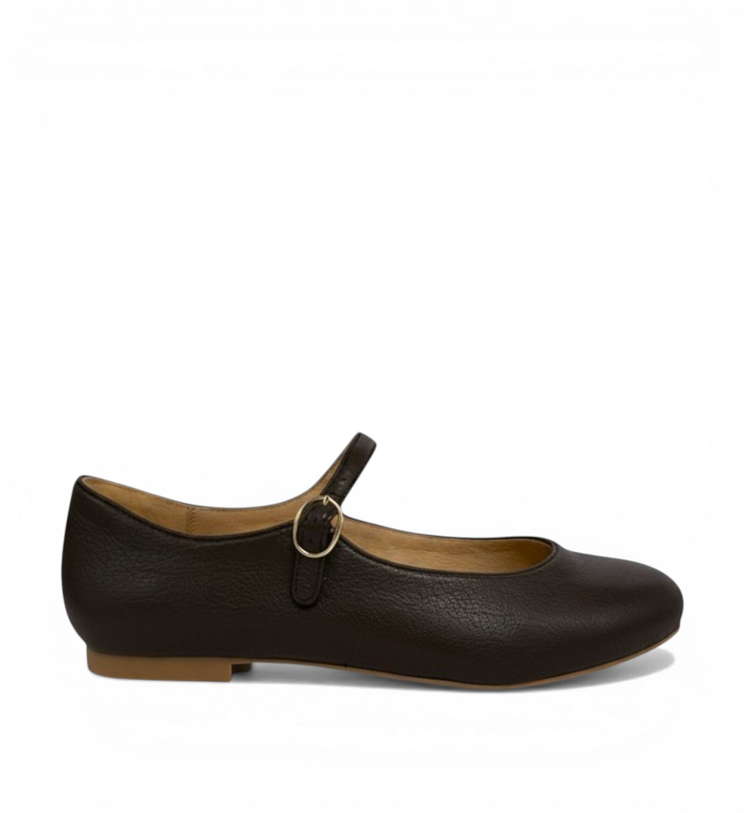 House of Florian Chimi XW Choc dark brown leather Mary Jane flats with buckle strap.