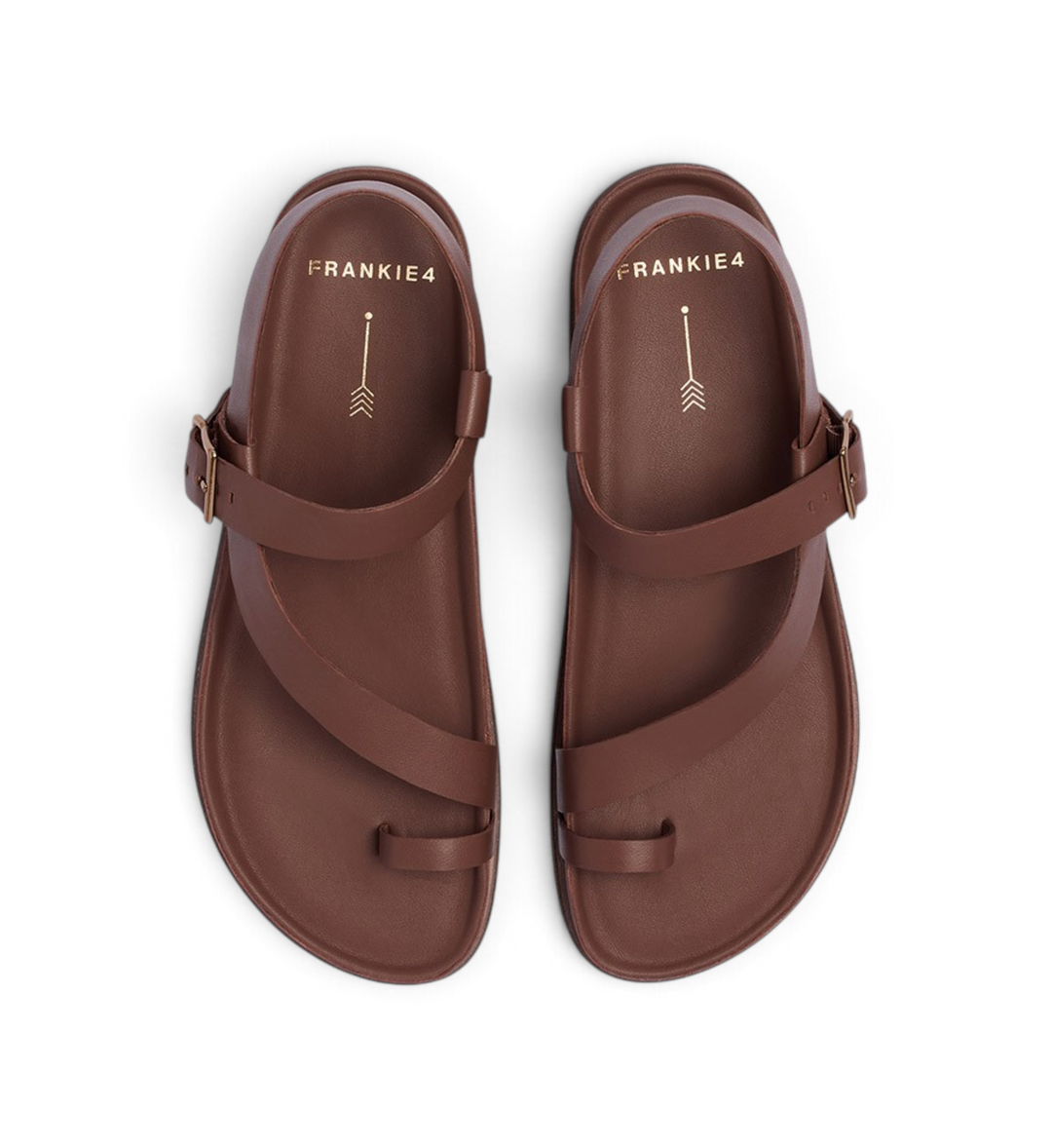 House of Florian Ren Cinnamon brown leather toe-loop sandals with adjustable ankle straps