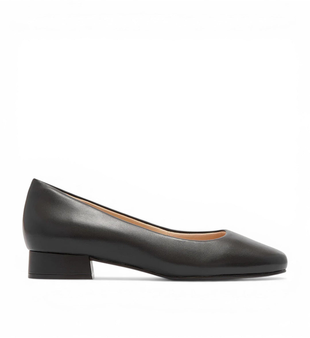 FRANKIE4 Cleo black leather square-toe low block heel pumps with adjustable fit footbed