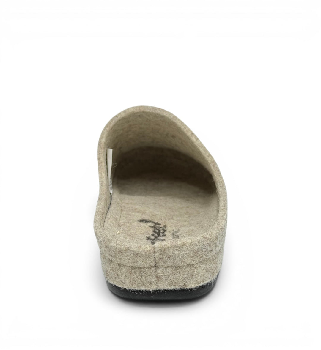 House of Florian Dash felt slipper in beige, back view showing the slip-on design and cushioned interior