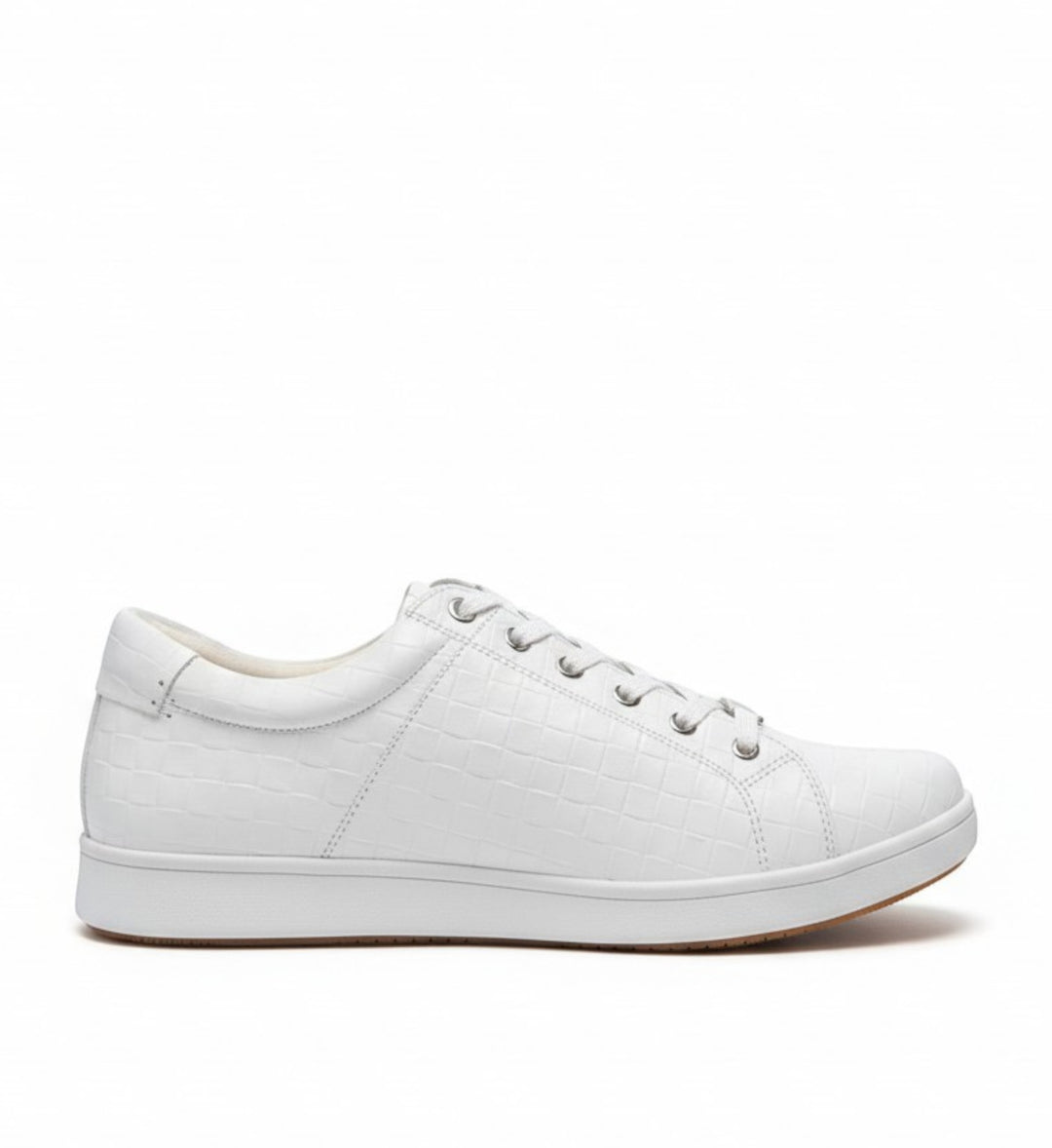 House of Florian Delilah XF white embossed leather low-top sneakers with lace-up closure.