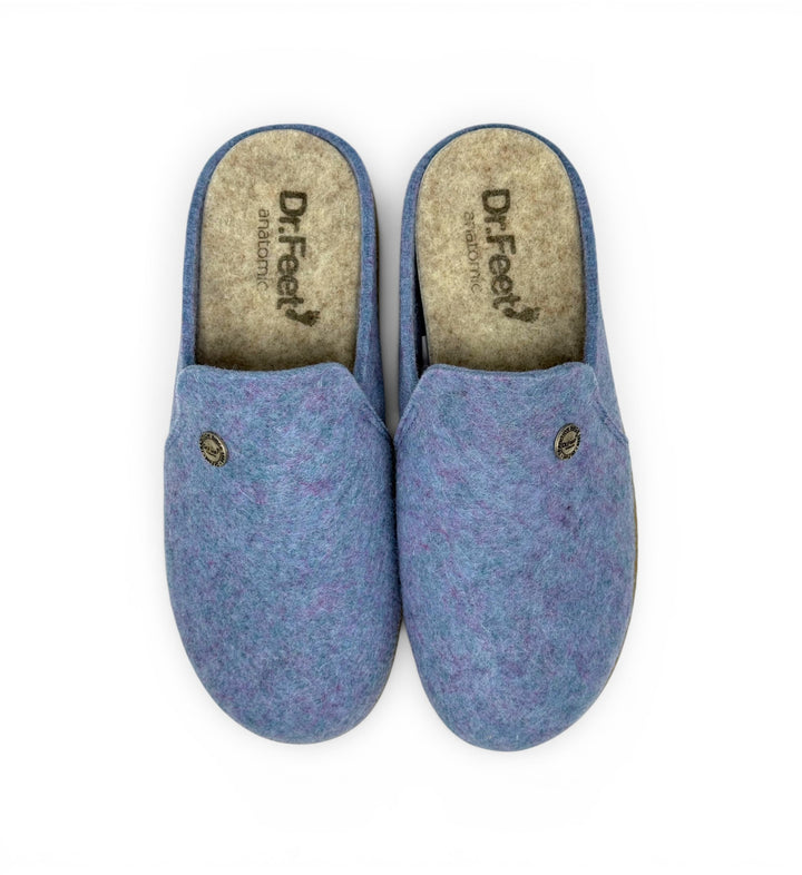 House of Florian DR. FEET Hoops blue marle wool felt slip-on mule slippers with cushioned footbed