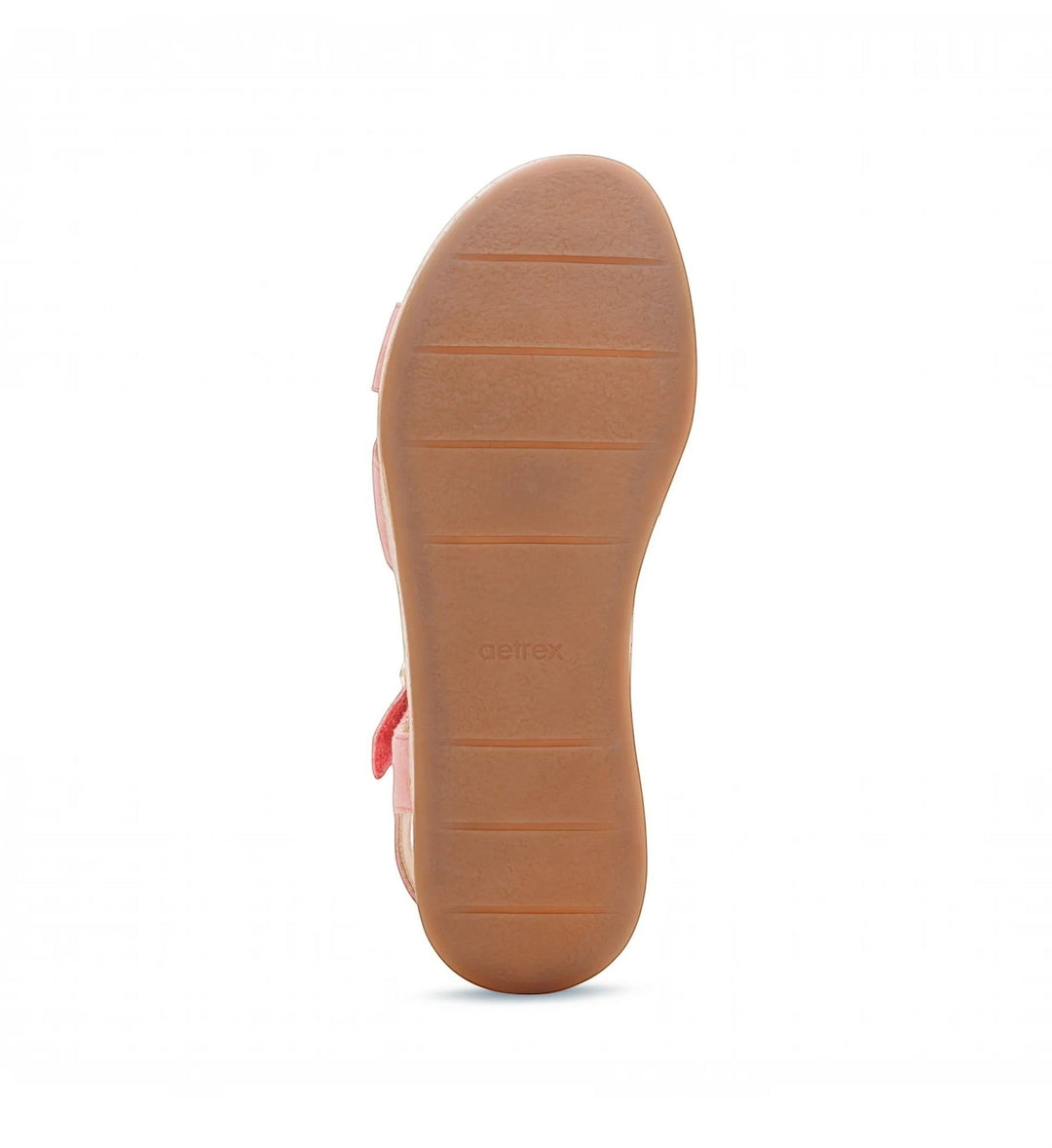 Bottom view of the House of Florian Flora Antique Rose sandal featuring a textured brown rubber sole
