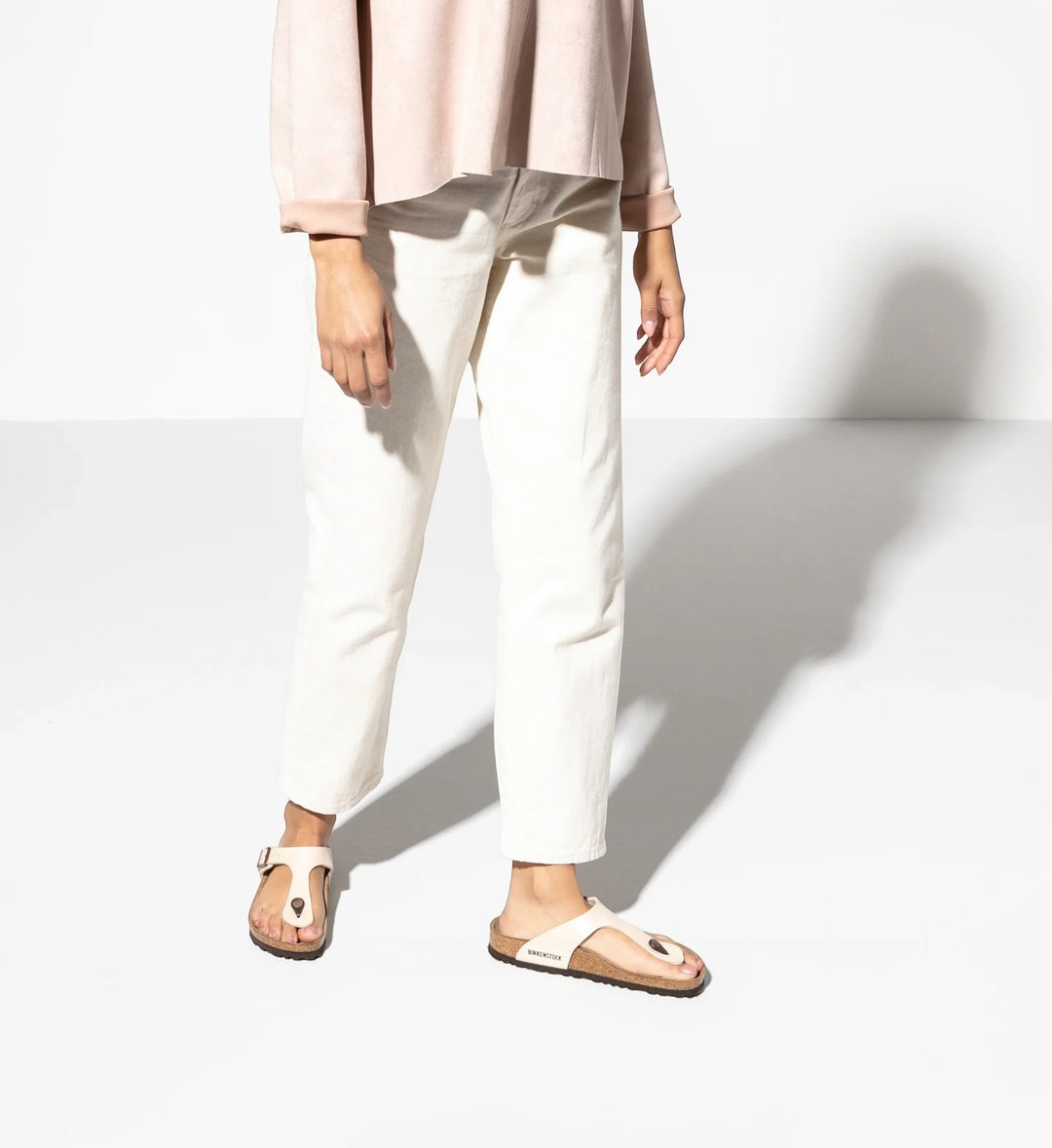House of Florian Gizeh Birko-Flor Graceful Pearl White thong sandals with adjustable buckle