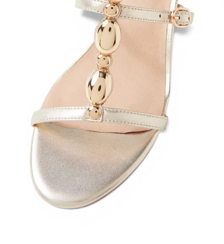 House of Florian Glimery Gold metallic flat sandal with decorative gold-tone beaded t-strap detail