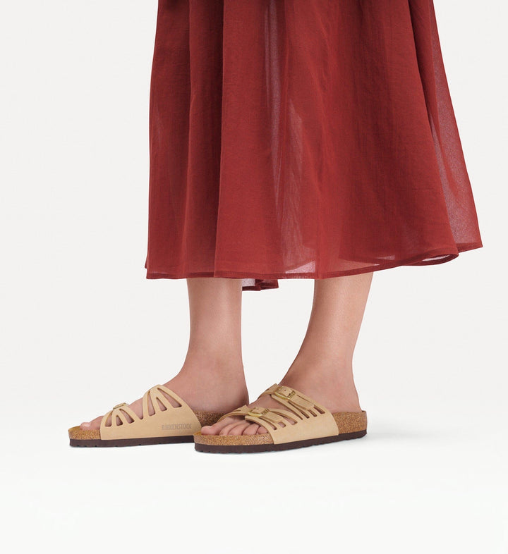 House of Florian Granada nubuck leather sandals in sandcastle beige with adjustable straps and cork footbed