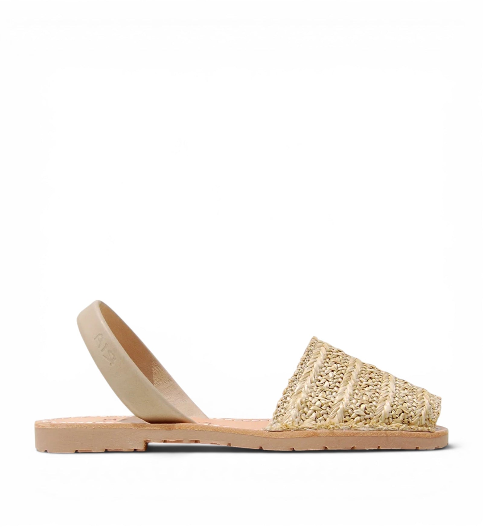 House of Florian Roba Avarcas sandals with woven grass upper and tan leather strap. Natural straw.