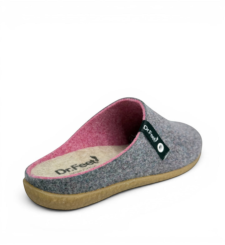 House of Florian Husky Heather grey felt slipper with pink interior lining and gum rubber sole