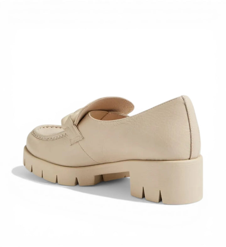 House of Florian Hanini Almond leather loafers with a chunky sole and decorative knot detail.