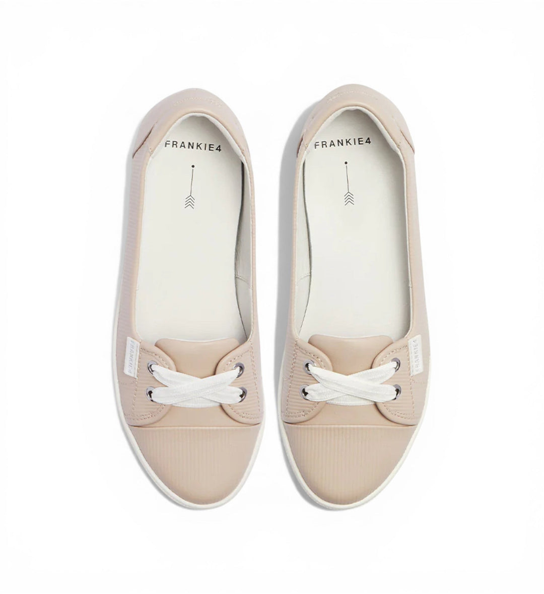 House of Florian Hannah III light blush embossed leather ballet flats with white laces and white soles.