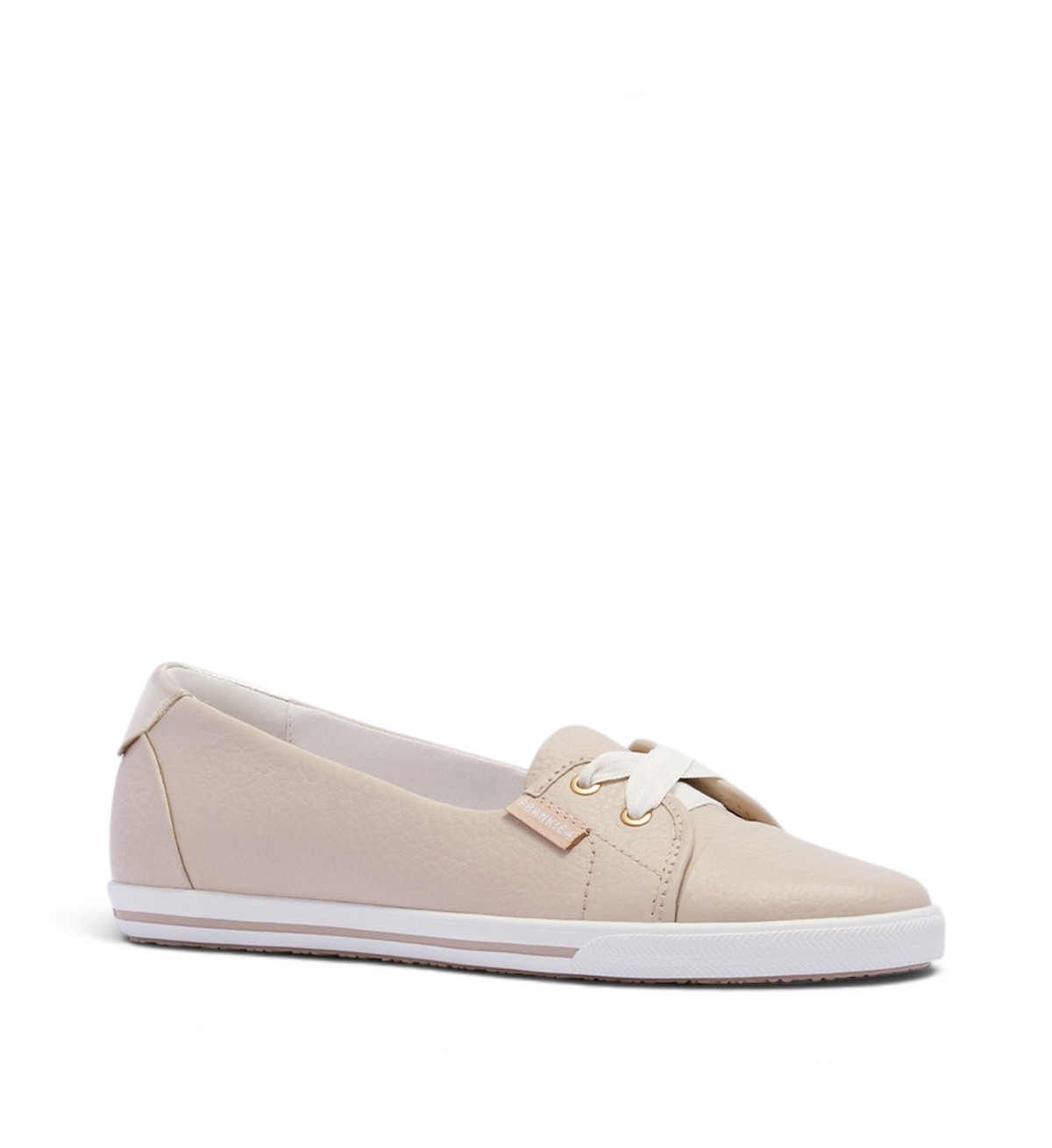 House of Florian Hannah III natural tumbled leather slip-on sneakers with white laces and a low-profile rubber sole.