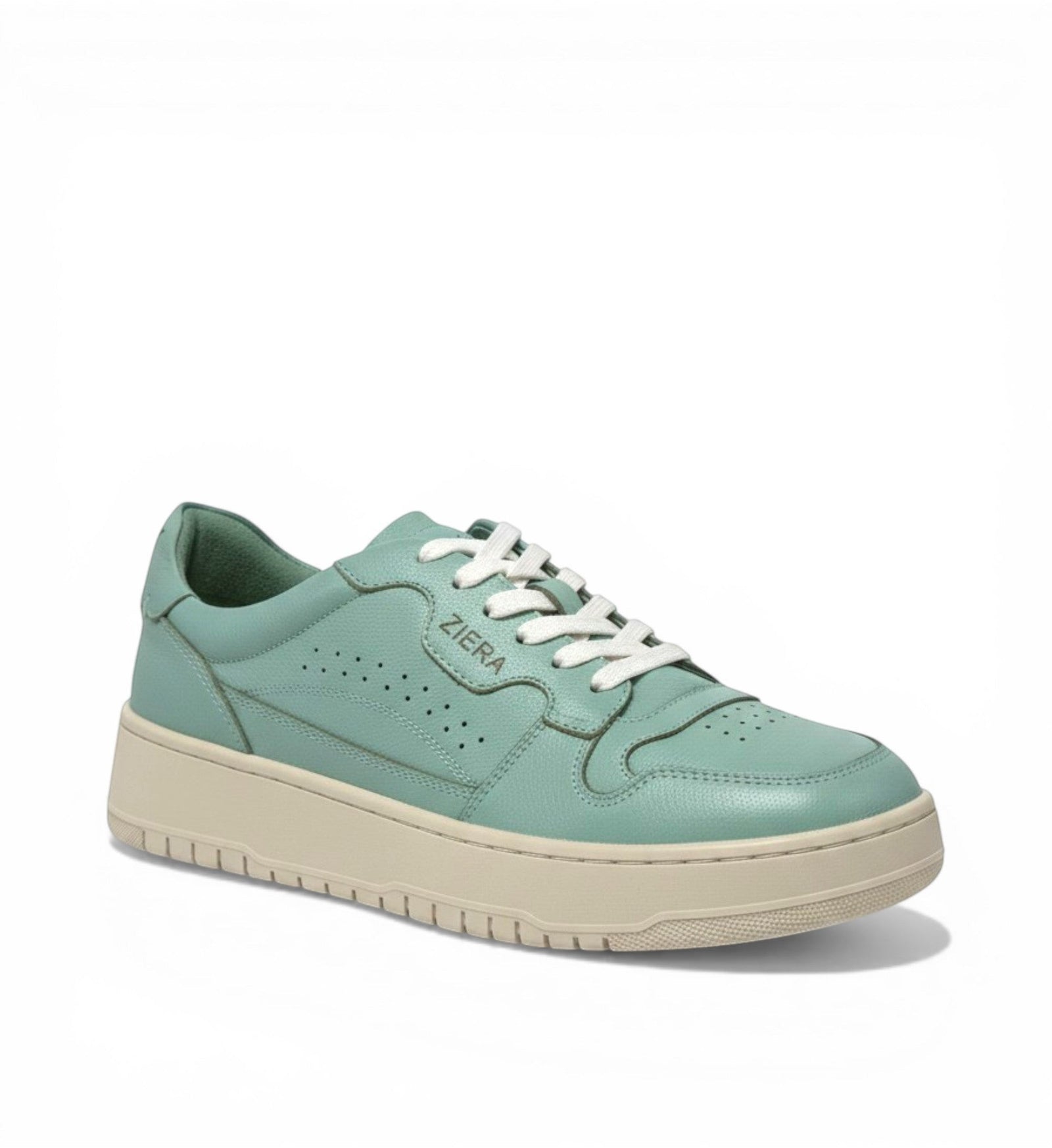 House of Florian Healley XW Aqua women's sneakers in light green leather with white laces and a beige sole.