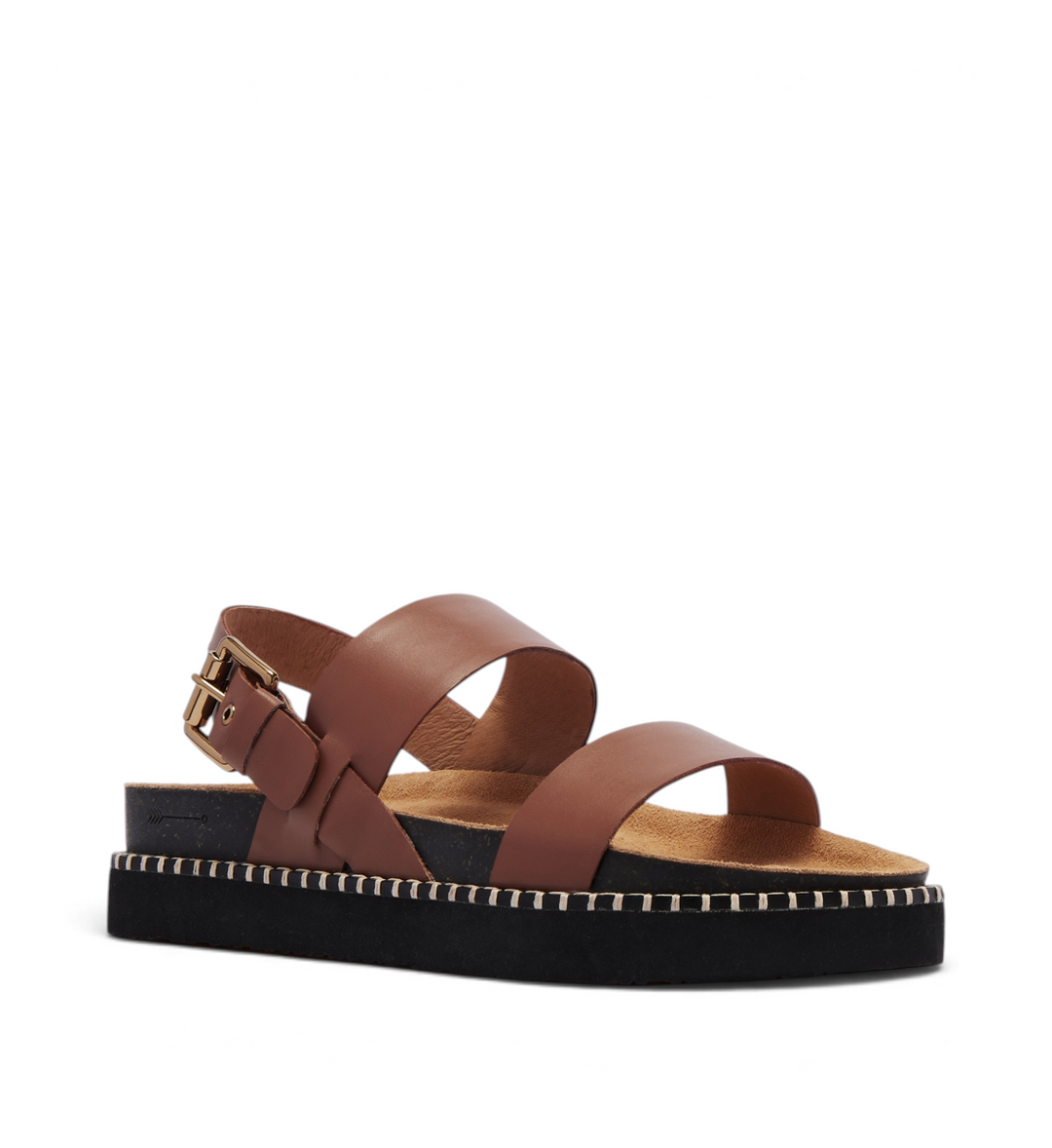 House of Florian Hunter Rich Tan leather sandals with a thick black platform sole and adjustable buckle strap