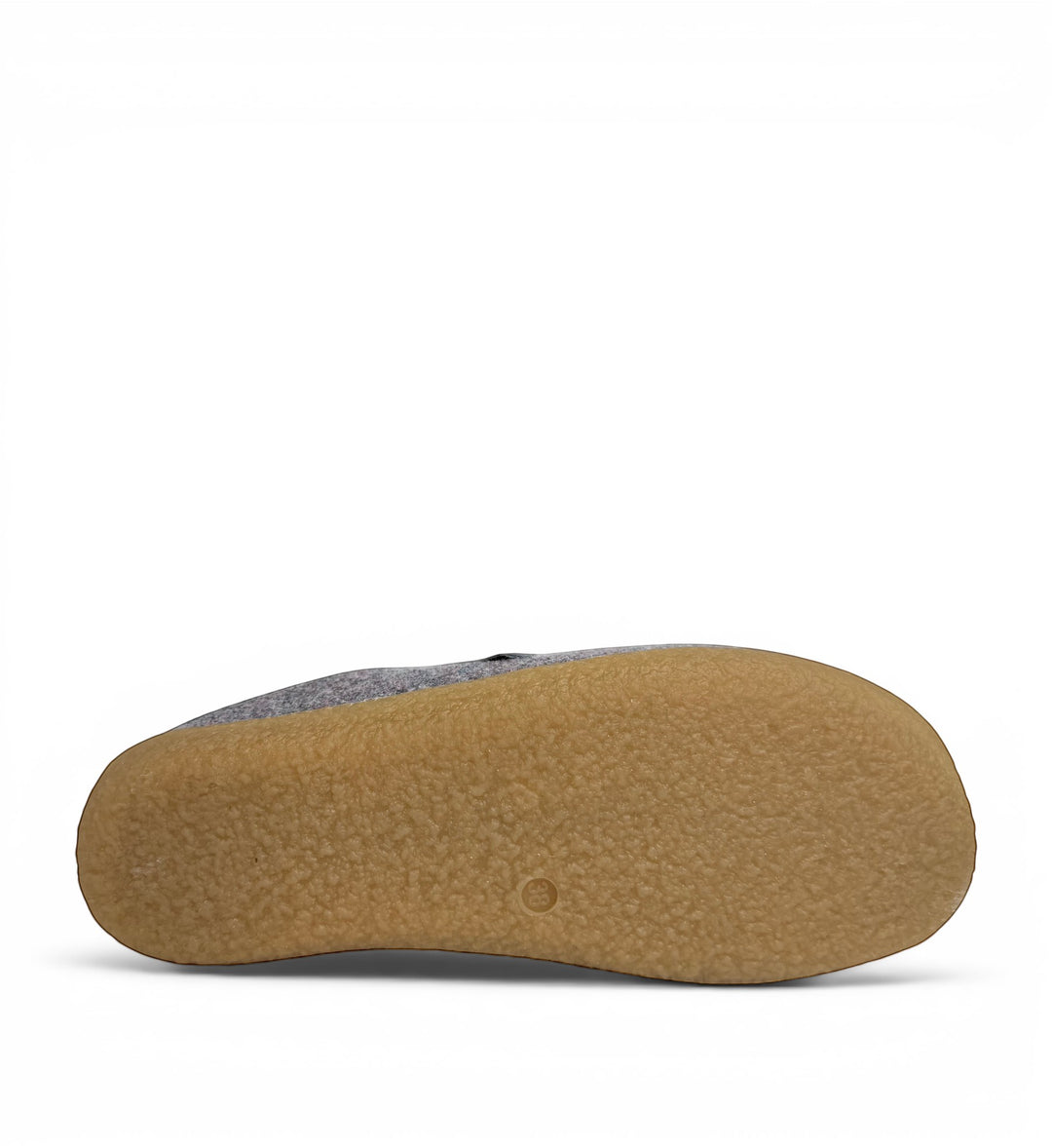House of Florian Husky Heather grey felt slipper with a textured natural rubber crepe sole, side view