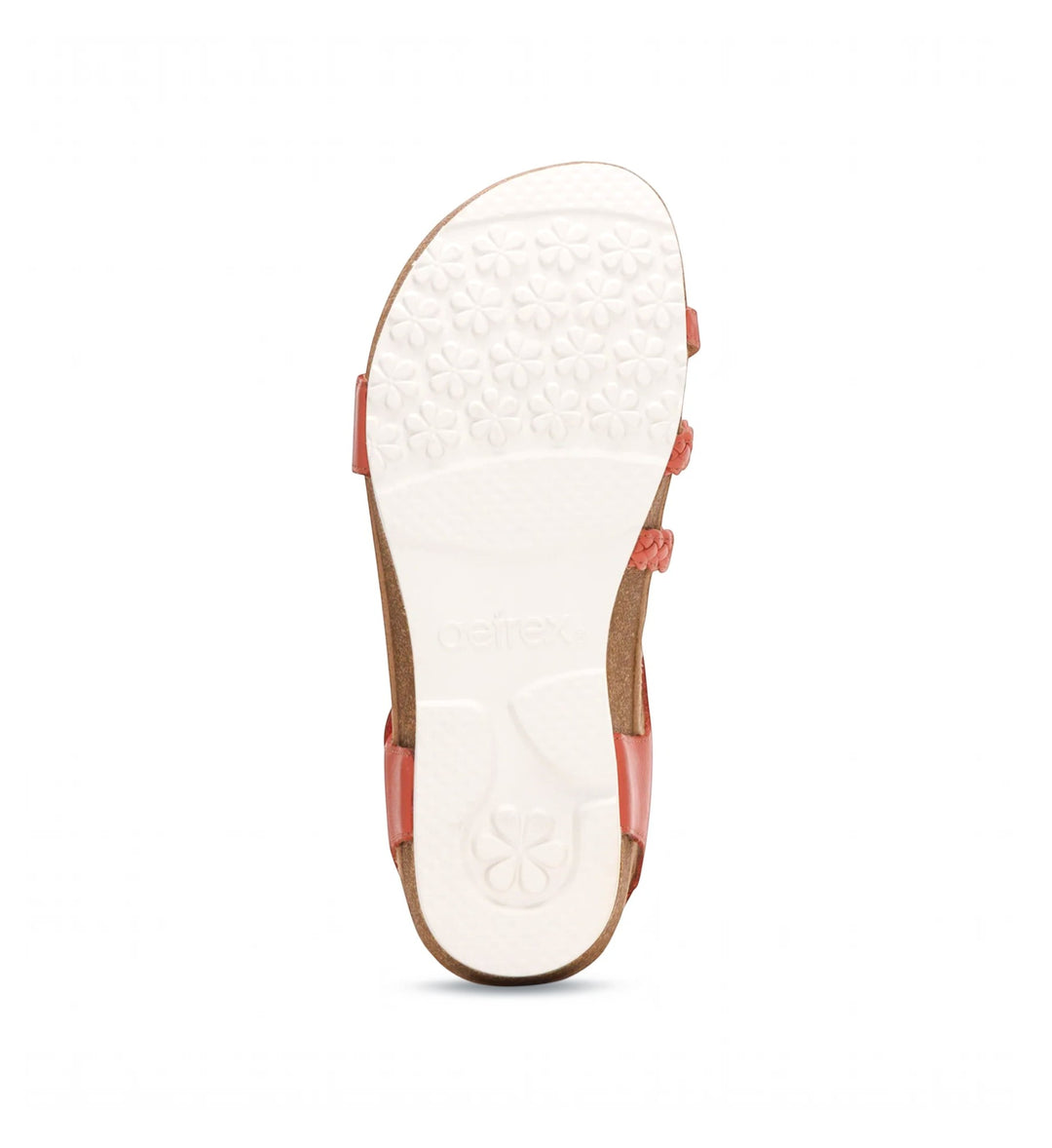 House of Florian Jillian braided quarter strap sandal in antique rose showing the white flower-patterned rubber sole