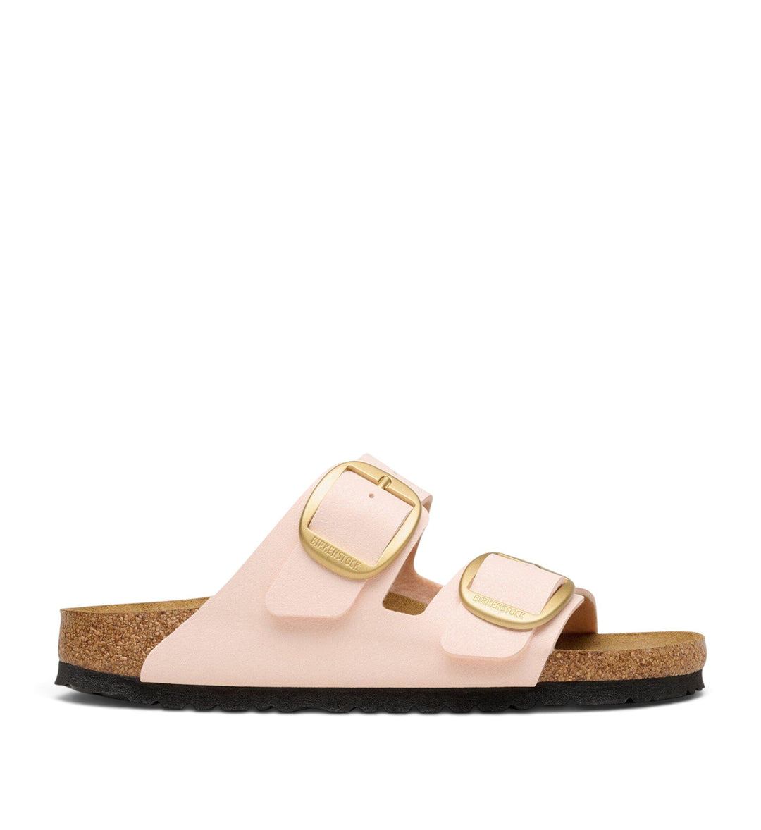 House of Florian Arizona Big Buckle sandals in light rose Birkibuc with gold buckles and cork footbed